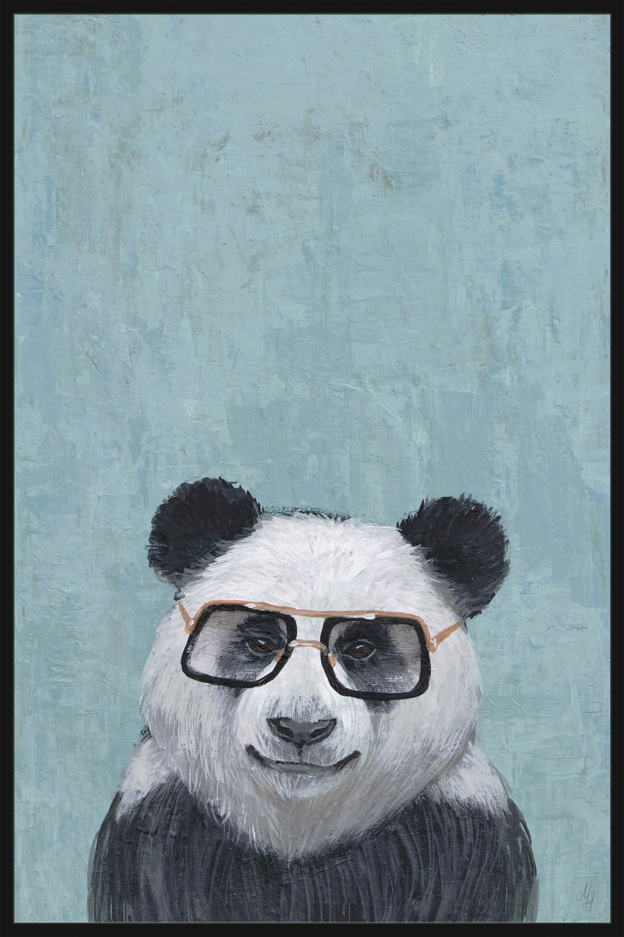 Studious Panda Floater Framed Painting Print on Canvas