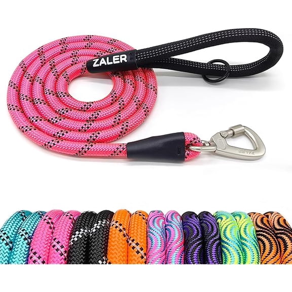 Eryueer Rope Dog Leash, 4/5/6/10/15/20/30/50 Foot Reflective Dog Leashes with Carabiner, Heavy Duty Pet Lead for Large and Medium Dogs (6FT, Pink)