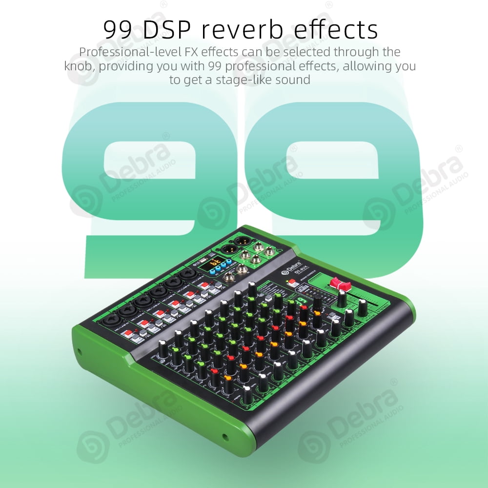 D Debra DI-UX Series Professional Portable Recording Mixer Audio with 99 DSP Digital Effects and USB for DJ Mixer Console Karaoke Home Recording Studio (DI-8UX 8 channels)