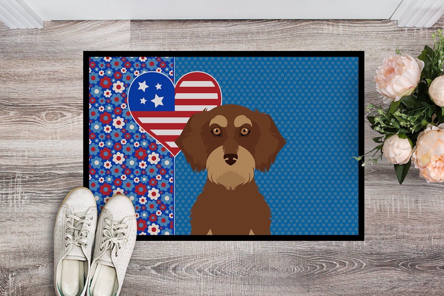 Wirehair Red and Tan Dachshund Indoor or Outdoor Mat 24x36 36 in x 24 in