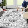 thumbnail image 4 of ZACOO 5'x7' Washable Vintage Oriental Rug Non Slip Rug Retro Medallion Low Pile Floor Cover for Living Room Bedroom,Grey, 4 of 8