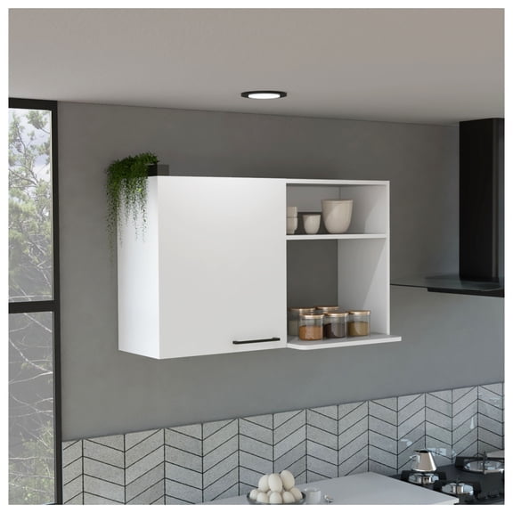 Napoles 2 Wall Cabinet, Open Storage Shelves, Single Door White
