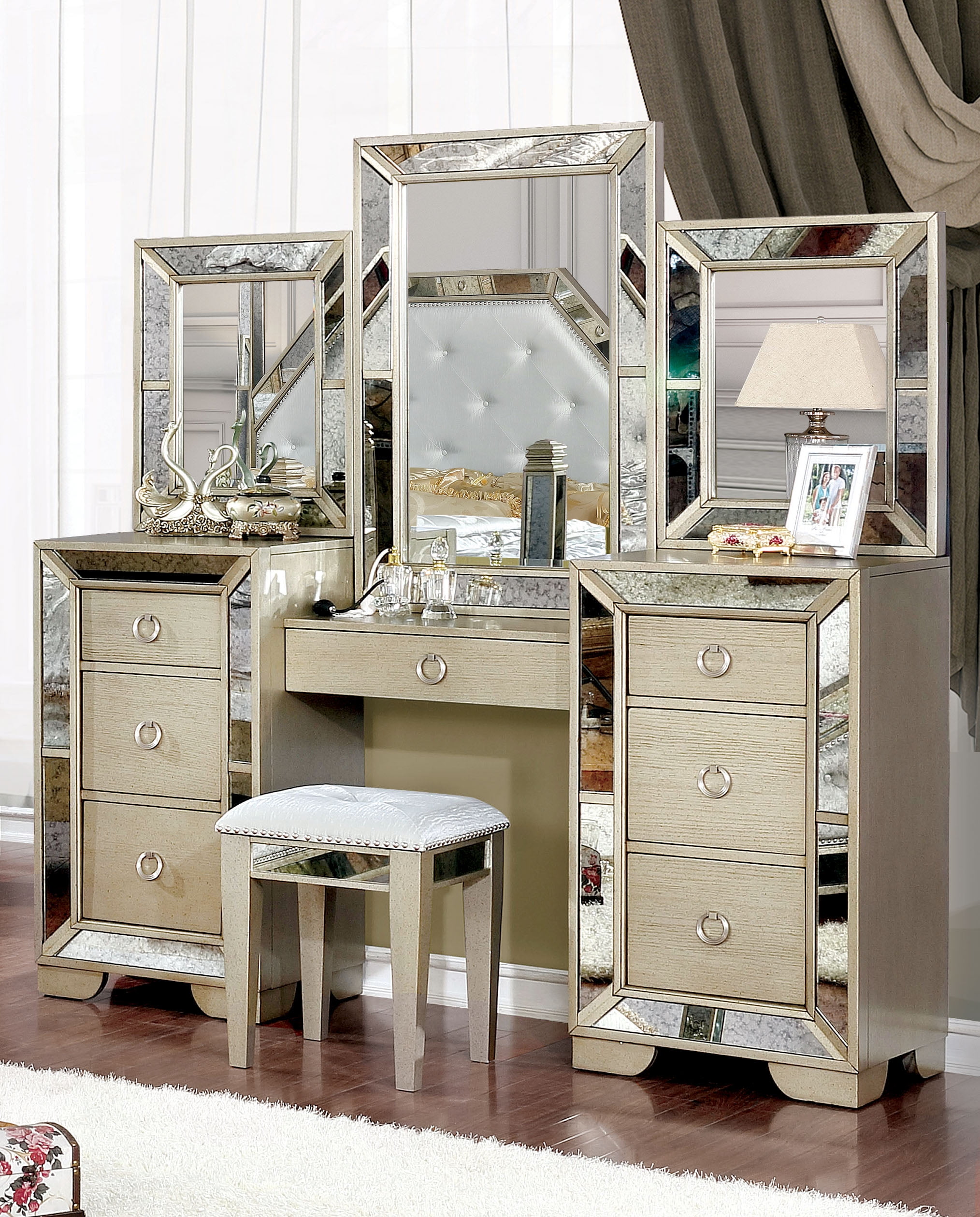 Furniture of America Maritza Glam 3-Piece Vanity Set, Champagne