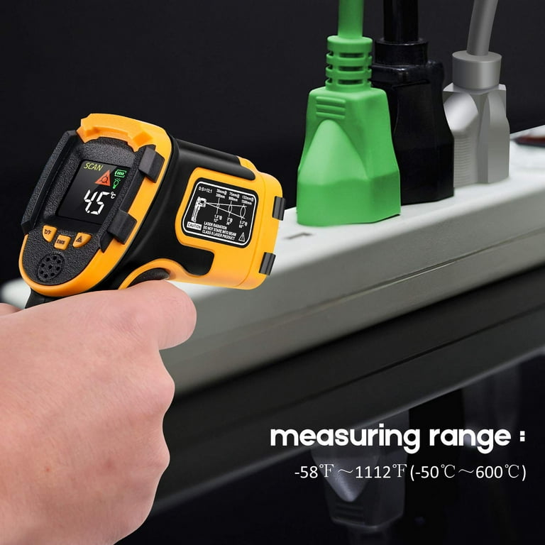 Infrared Thermometer Non-Contact Digital Laser Temperature Gun Color  Display -58℉～1112℉(-50℃～600℃) Adjustable Emissivity - for Cooking/BBQ/Food/Fridge/Pizza  Oven/Engine - Meat Thermometer Included 