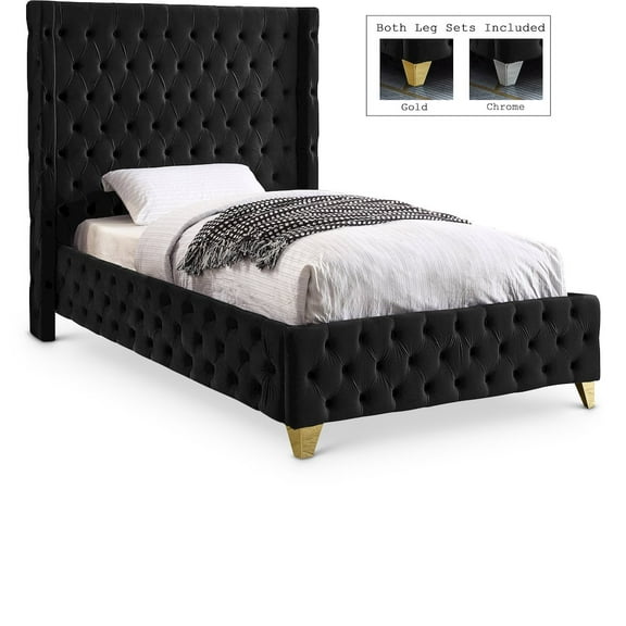 Meridian Furniture Savan Black Velvet Twin Bed
