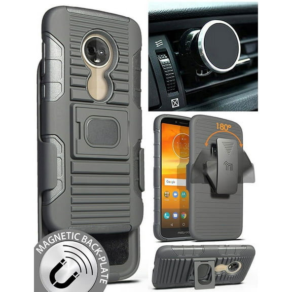 Case/Mount/Clip for Moto E5 Play/Cruise, Nakedcellphone Black Ring Grip Case Cover   Belt Hip Holster Stand   Magnetic Car Holder for Motorola Moto E5 Play, Moto E5 Cruise, XT1921
