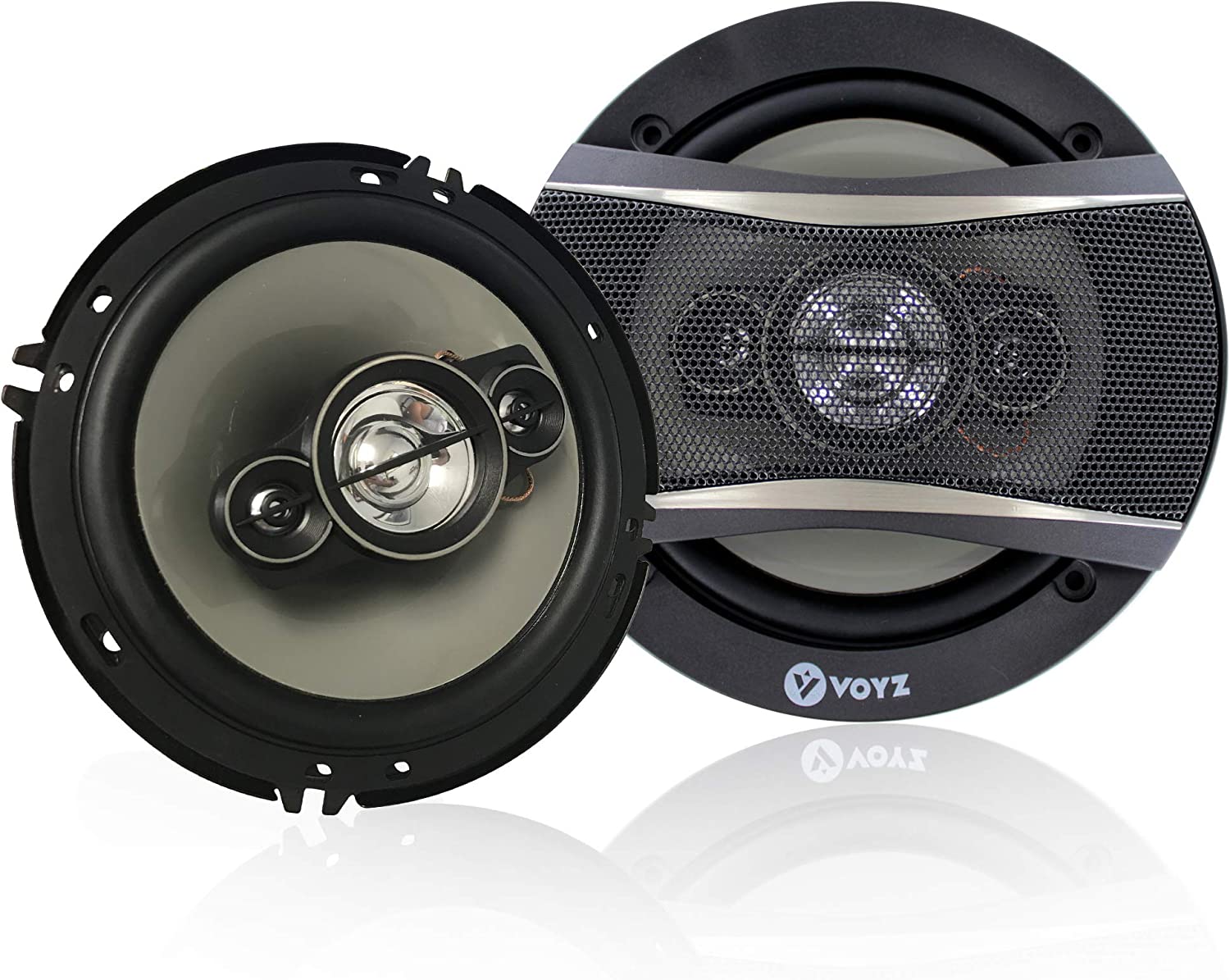 VOYZ 6.5" 3 Way Coaxial Car Speakers 375W High Performance Mids, Bass
