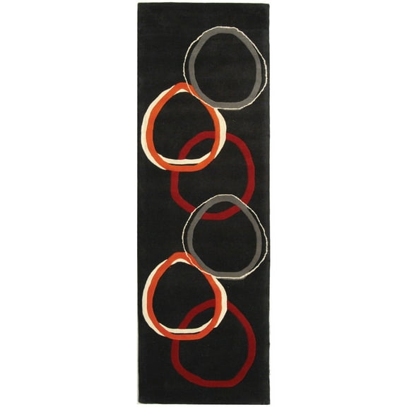 SAFAVIEH Soho Willow Geometric Circles Wool Runner Rug, Charcoal, 2'6" x 10'