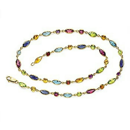 Brown Multi Stone Necklace - 14k Solid Gold Multi Stone By The Yard Necklace (18.25.cts.tw)
