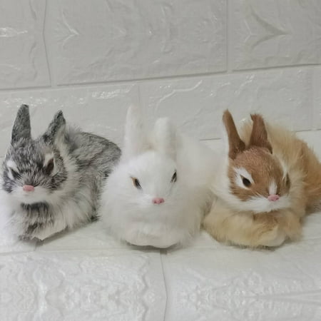 - White Fur Plush Rabbits Model Lifelike Animal Furry Easter Bunny Mini Realistic Cute Home Decor Kids Children Christmas Birthday cute Gift