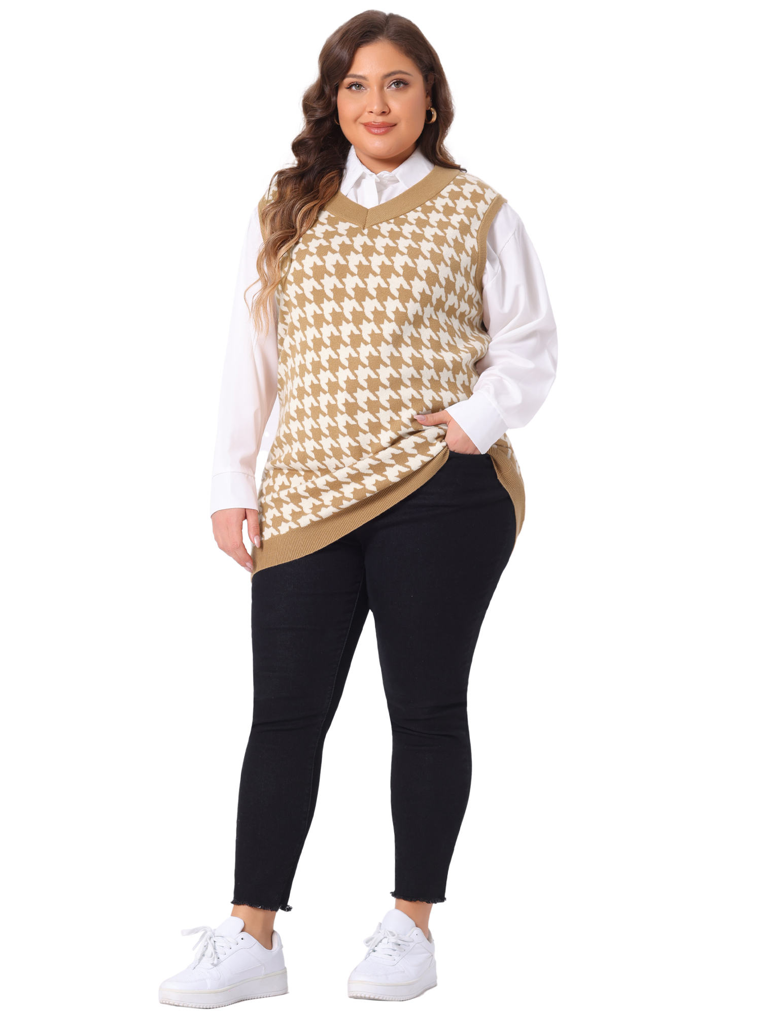 DARING DIVA Women's Plus V Neck Sleeveless Knit Oversized Sweater Vests 2X Brown