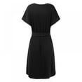 thumbnail image 2 of Femmes Mini Robe Taille Haute Manches Courtes Basique Robe Fluide Ample Ajustement V Cou Solide Couleur Ceinture Robe de Soirée, 2 of 9
