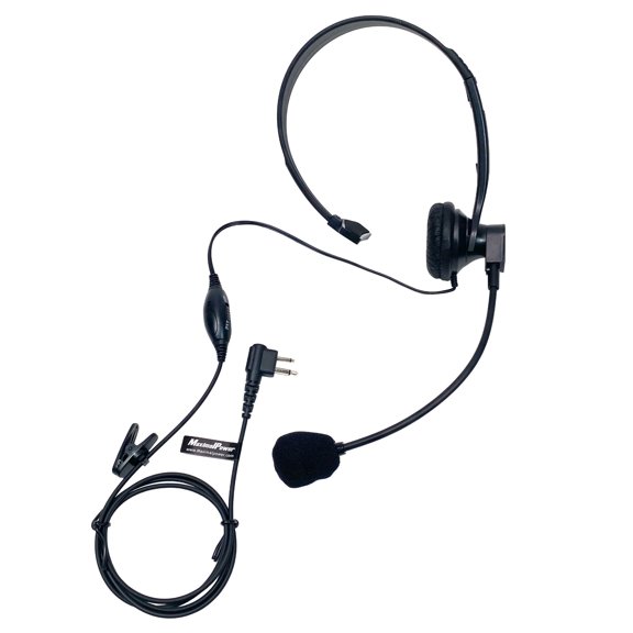 MaximalPower Overhead Headset with Boom Mic, Compatible with Motorola 2-Pin Radios