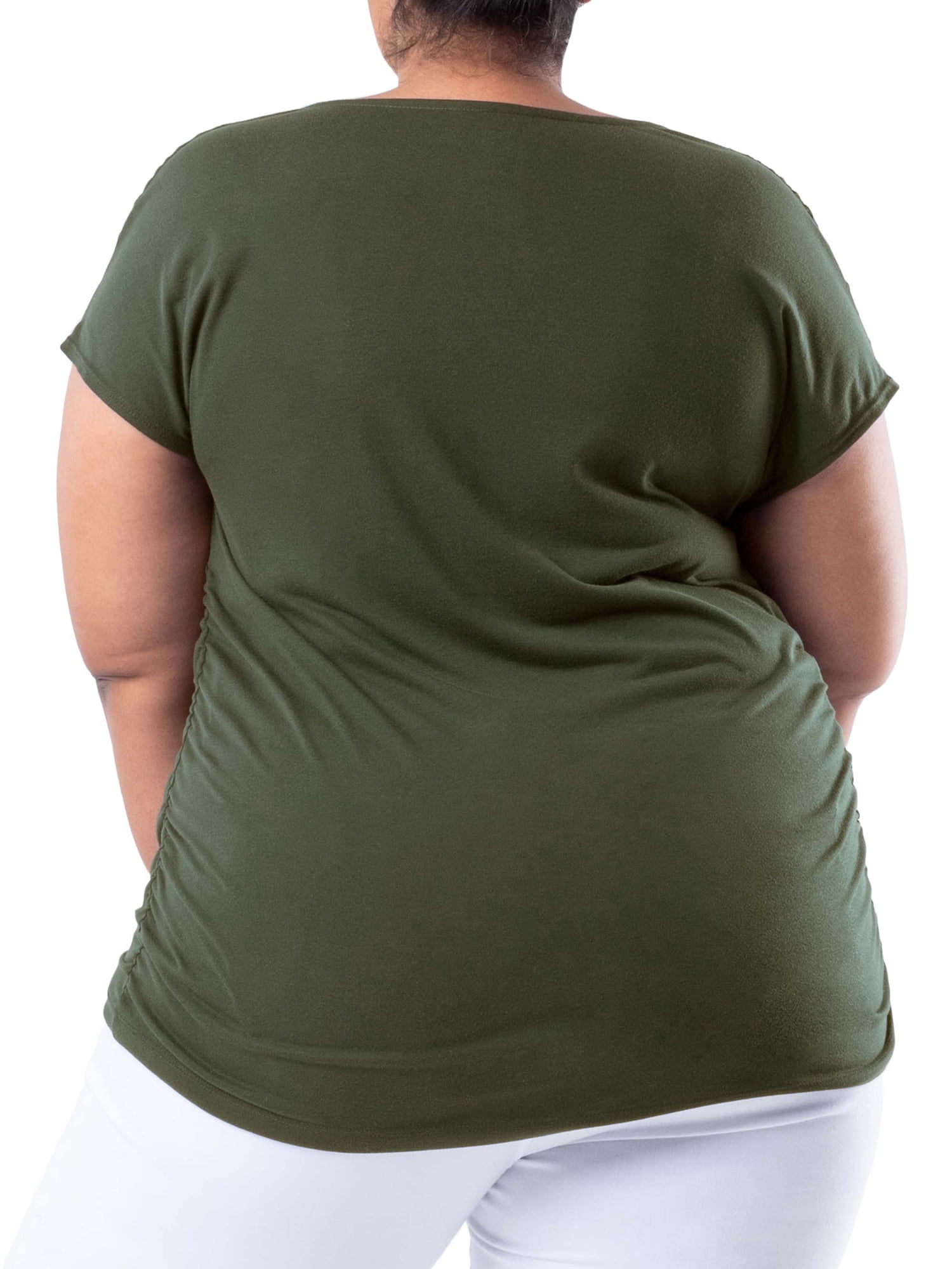 Wright's Women's Plus Size Draped Front Cowl Neck Short Sleeve Blouse Top, Size 1X-5X