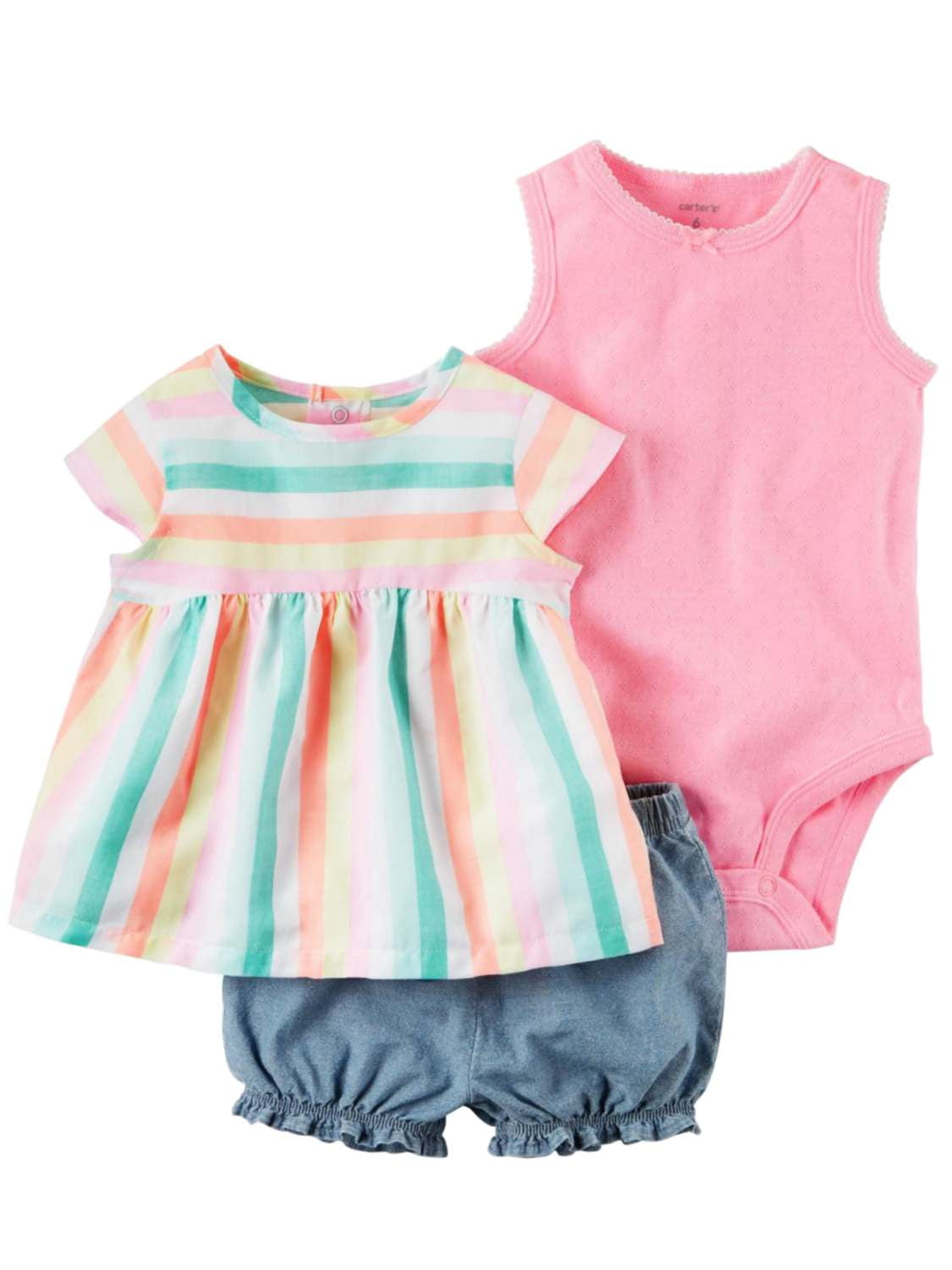 Carters Baby Girls Short Sleeve Striped Cat Face Top and Dot Skirt Set 6 Months
