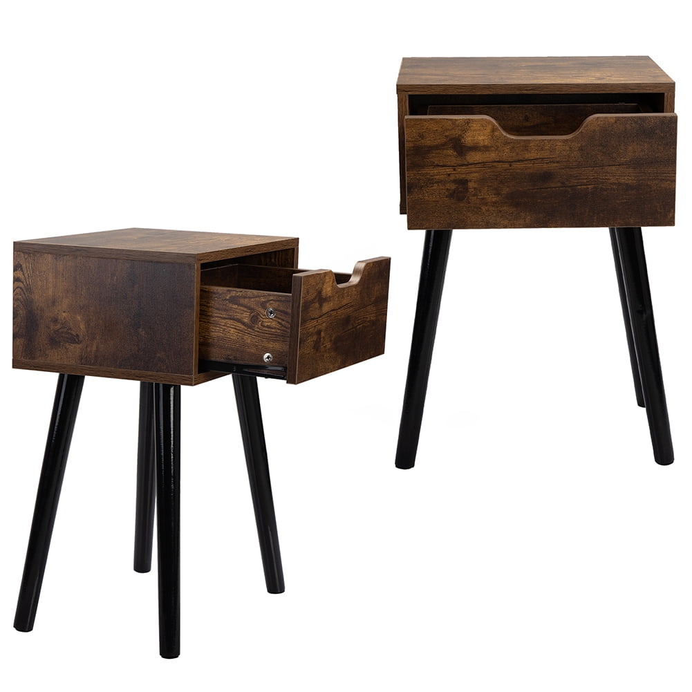 Kepooman Set of 2 Vintage Nightstand for Bedroom, Side Table with 1-Drawer Storage Cabinet, Wooden End Table Bedside Table, Burnt Wood Grain & Black Kepooman Set of 2 Vintage Nightstand for Bedroom, Side Table with 1-Drawer Storage Cabinet, Wooden End Table Bedside Table, Burnt Wood Grain & Black
