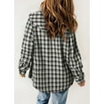 thumbnail image 3 of EVALESS Shacket Jackets for Women Flannel Plaid Shirt Jacket Casual Long Sleeve Fleece Button Down Hooded Jacket Coats Black L, 3 of 8