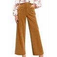 thumbnail image 3 of Women'S Corduroy Wide Leg Pants with Patch Pockets Casual Slim Fit Elastic Waist Trousers Beige XL, 3 of 8