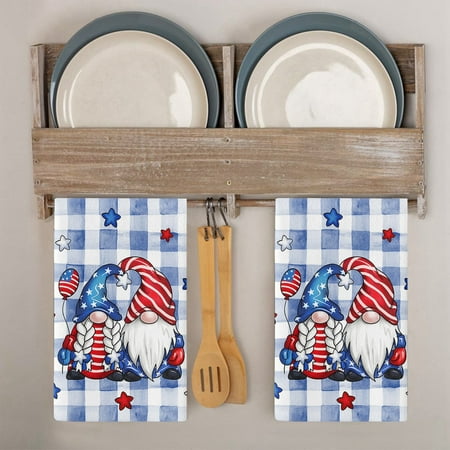 

QYY 1pc Independence Day Kitchen Towels Microfiber Towel Gnome Dish Cloth Colorful Star Flag Print Dish Towel Independence Day Decorations