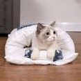 thumbnail image 3 of Saco de dormir para gatos, cueva para cama para gatos, linda cama para gatos con almohadas extraíbles, alfombra suave para mascotas, cama para mascotas lavable a máquina, patrón de gato azul L, 3 of 7