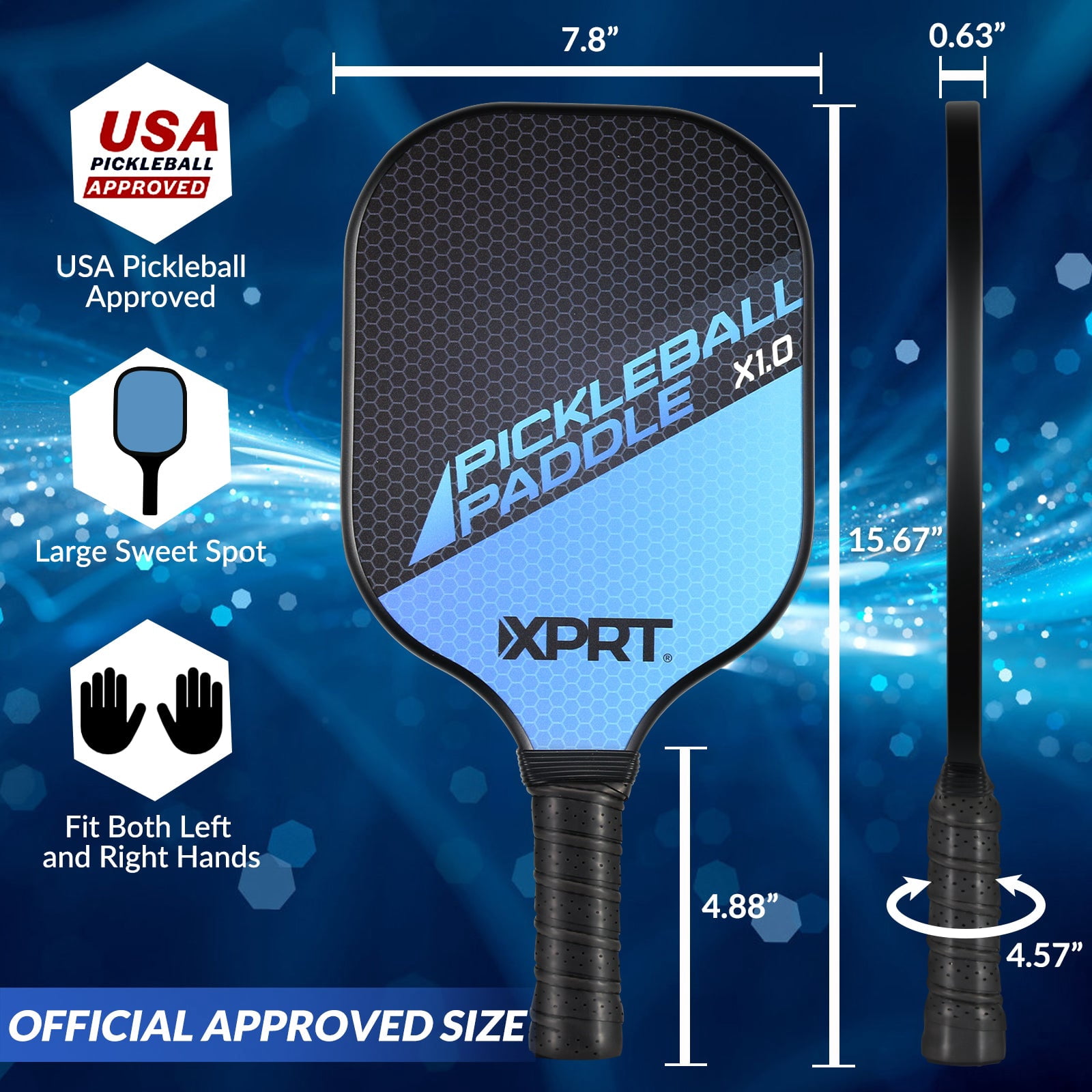 XPRT Pickleball Paddle Set – USAPA Approved Fiberglass Surface, PP Honeycomb Core, Lightweight 7.8 oz, Large Sweet Spot, Includes 2 Paddles, 4 Outdoor Balls, Carry Bag – Tournament Ready Set