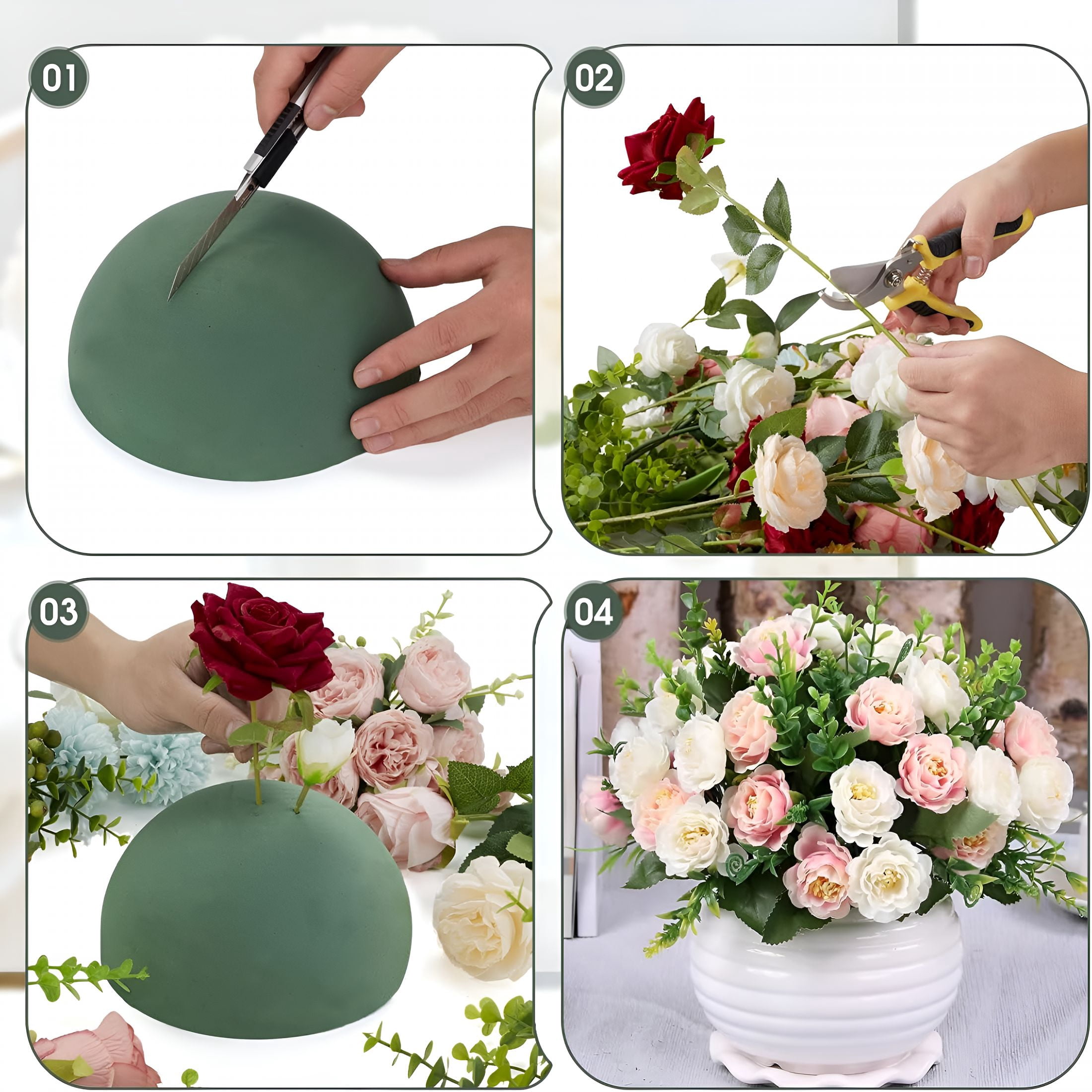 XIBUFE 2Pcs 7.52"W X 3.97"H Floral Foam Half Ball,Wet&Dry Green Foam for Fresh and Artificial Flowers,Flower Foam for Wedding,Birthdays,Party,Home Decorations