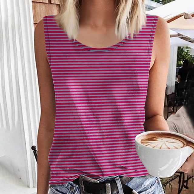 JMKQLZ Women's Fashion Summer Printed Round-Neck Sleeveless Tank Top