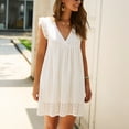 thumbnail image 3 of Summer Dresses for Women Maxi Dress Temperament Commuter V-Neck Short-Sleeved Lace Midi Dress, 3 of 7