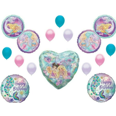 C & S Party Supply Barbie Mermaid Birthday Balloons, Pink/Lavender, 14 Count
