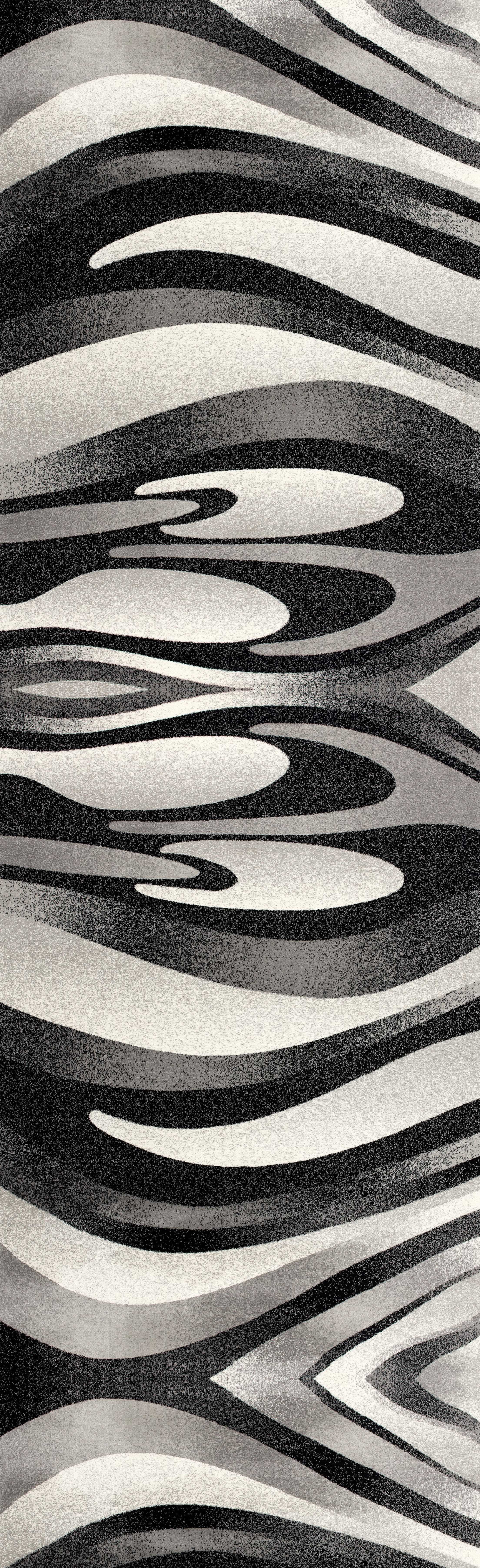 Tapis de couloir d'intérieur abstrait, noir et gris, style bohème, montage de branches de tapis 2' x 12' (taille exacte : 2'3" x 12') - Entrée, couloir, salle de bain et cuisine