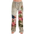 thumbnail image 5 of Women's Independence Day Pants United States USA Flag Print Elastic High Waist Pants Wide Leg Classic Fit Comfy Daily Wear Pajama Bottoms, #01 Coffee, XL, 5 of 5