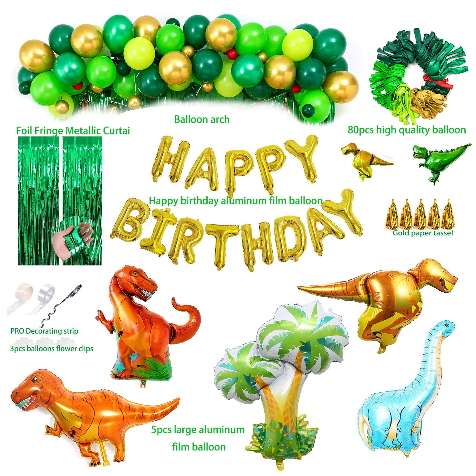 GoGoGoodie Dinosaur Birthday Party Decoration For Kids-Dino Theme Decor  Green Dinosaur Supplies Balloons Arch Garland Kit With HAPPY BIRTHDAY  Banner