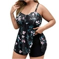 thumbnail image 4 of Jacenvly Tankini Swimsuits for Women Clearance Fashion Sleeveless Floral V-Neck Surfing Swimwear Skin-Friendly Women with Chest Pad Without Underwire Oversize Printing High Waist Bikini Black, 4 of 11