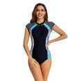 thumbnail image 2 of Defitshape Womens One Piece Bathing Suit Full Coverage Rash Guard Lap Swimming Short Sleeve Padded Zipper Surfing Swimsuit Navy Small, 2 of 4