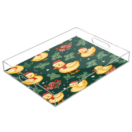 

Acrylic Tray 15.7*11.8*1.9 Inch Transparent Tray Food Tray Tea Cup Tray Serving Trays Cosmetics Storage Kitchen Table Bathroom Sundry Storage Christmas Cartoon Duck
