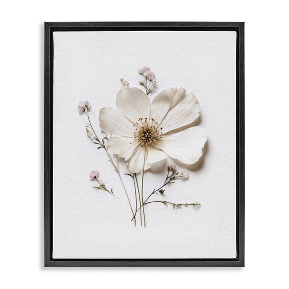 Simple Pressed Cottage Flower Black Framed Floater Canvas Wall Art, design by Lettered and Lined