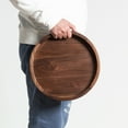 thumbnail image 4 of KINGCRAFT 13 x 13 inches Round Ottoman Table Tray Wooden Solid Circle Serving Tray with Handle Black Walnut Platter Decorative Tray for Ottoman Home Breakfast in Bed Tea Coffee, 4 of 9
