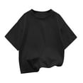 thumbnail image 4 of Povozer Girls Shirts Short Sleeve 2025 Girls Pleated Short Sleeve T Shirts Kids Summer Crewneck Shirts Casual Tops Tees for 90,Black, 4 of 4
