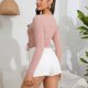 thumbnail image 5 of Camiseta ajustada de manga larga con cuello en V y detalle de cordón: top rosa ajustado para uso diario y fiestas, talla L, 5 of 7