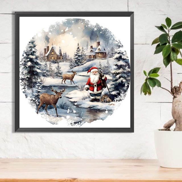 Pintura de diamante 5D DIY taladro redondo completo Santa en la nieve Kit decoración del hogar FLhrweasw Nuevo