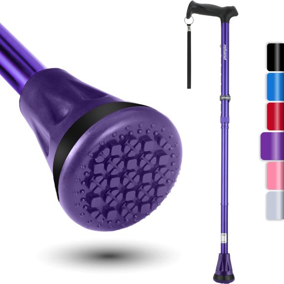 Bastón Rehand plegable y ajustable con bolsa de viaje, color morado
