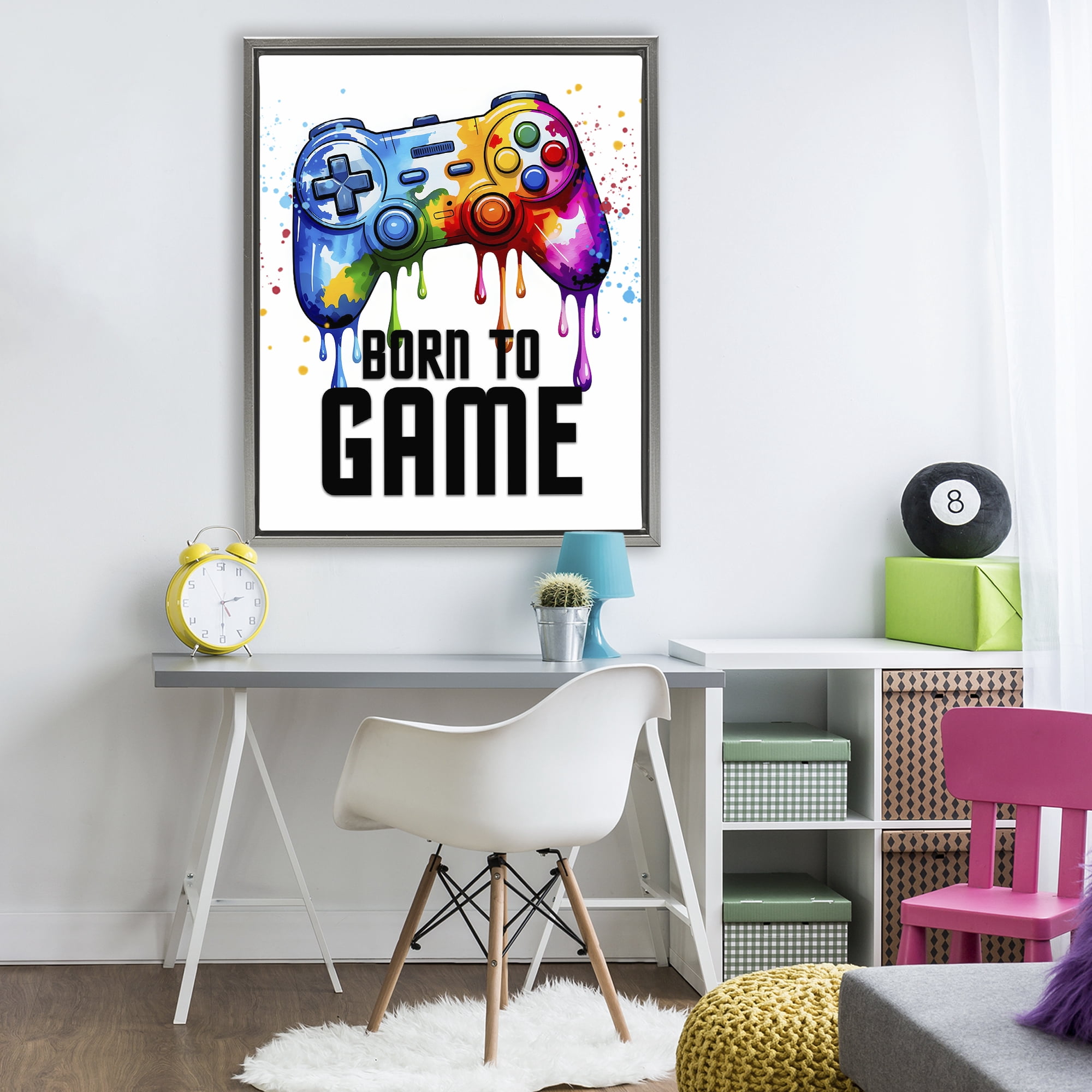 Stupell Industries Born To Game Splash Gray Framed Floater Canvas Wall Art, design by Kim Allen
