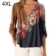 thumbnail image 1 of Blusa Camisa con cuello en V y estampado floral Blusa suelta de manga larga Top de mujer, Café, 4XL Eigraketly AP002021-47, 1 of 5
