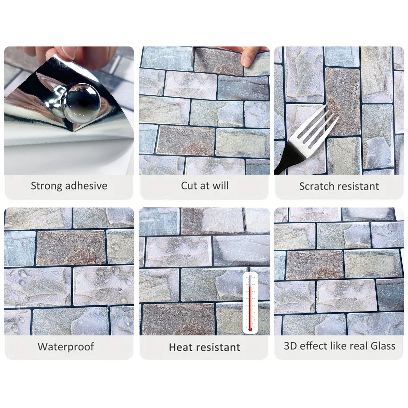 DEWOO 10 Sheets Peel and Stick Tile Backsplash for Kitchen Wall Tile, Self Adhesive Brick Backsplash Subway Tiles Backsplash, Stick on Tiles Kitchen Backsplash(Retro Blue,10.6"x10")