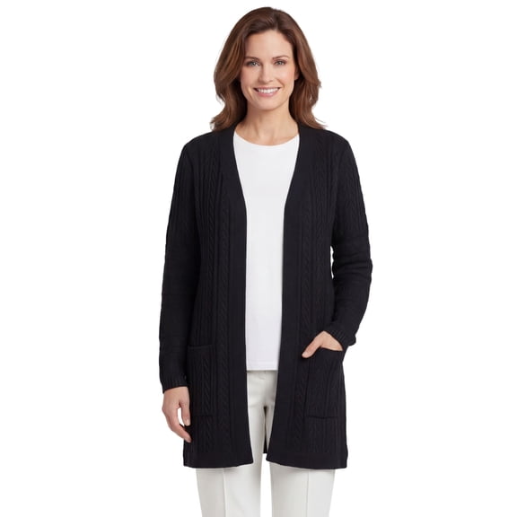 Turtle Bay New York Women’s Cable Knit Duster Cardigan, Open Front, Longline with Pockets
