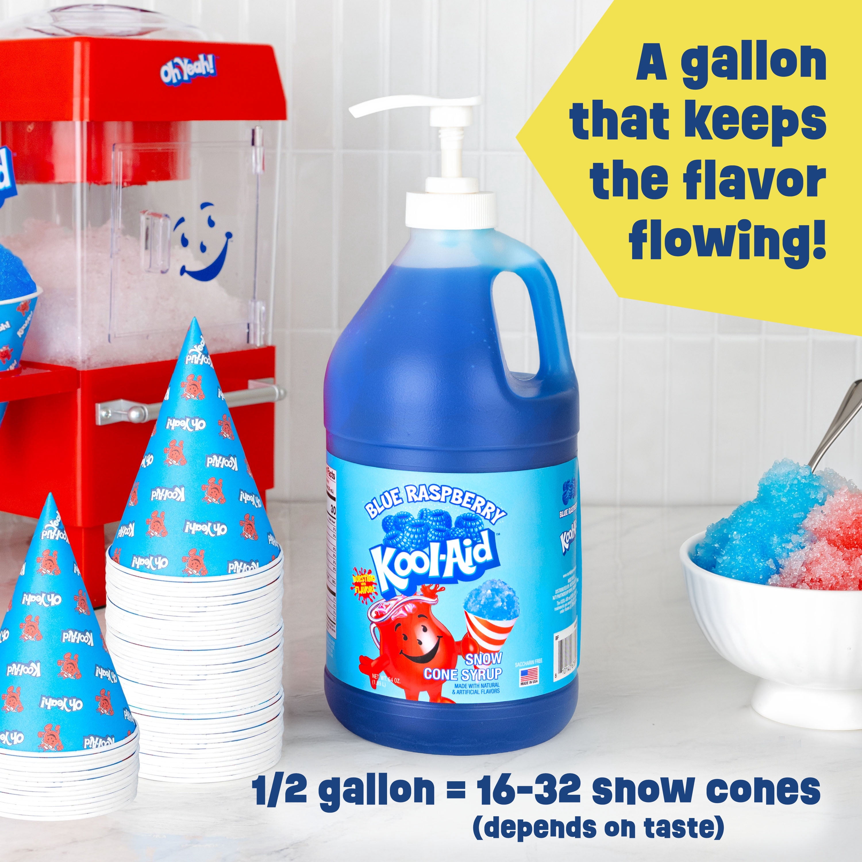 Kool-Aid Blue Raspberry Snow Cone Syrup, 64 oz (1/2 Gal) Pump Bottle, Snow Cone Maker Ready