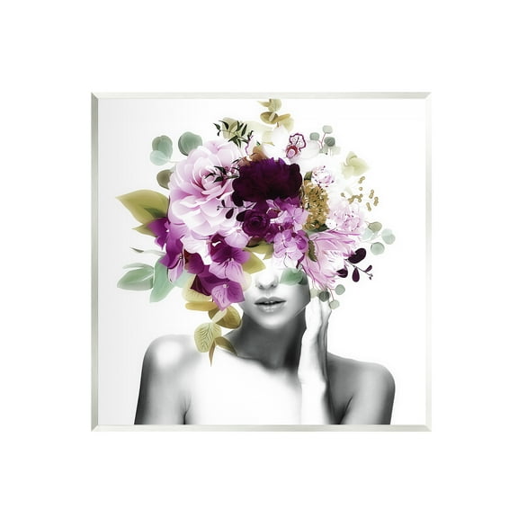 Stupell Woman Purple Blossoms Arrangement Botanical & Floral Painting Wall Plaque Unframed Art Print Wall Art