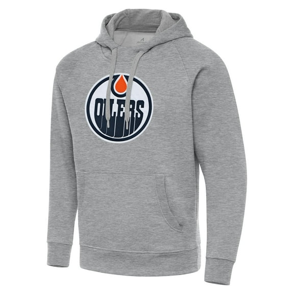 Men's Antigua Heather Gray Edmonton Oilers Big & Tall Victory Pullover Hoodie