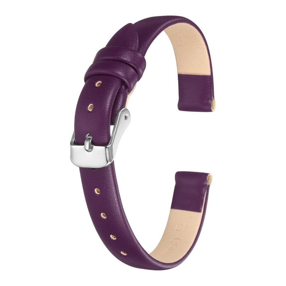 Leather Watch Band 10mm Soft Genuine Leather Watch Straps Quick Release Flexible Replacement Strap Silver Buckle with 3pcs Spring Bar Pins for Men Women, Purple