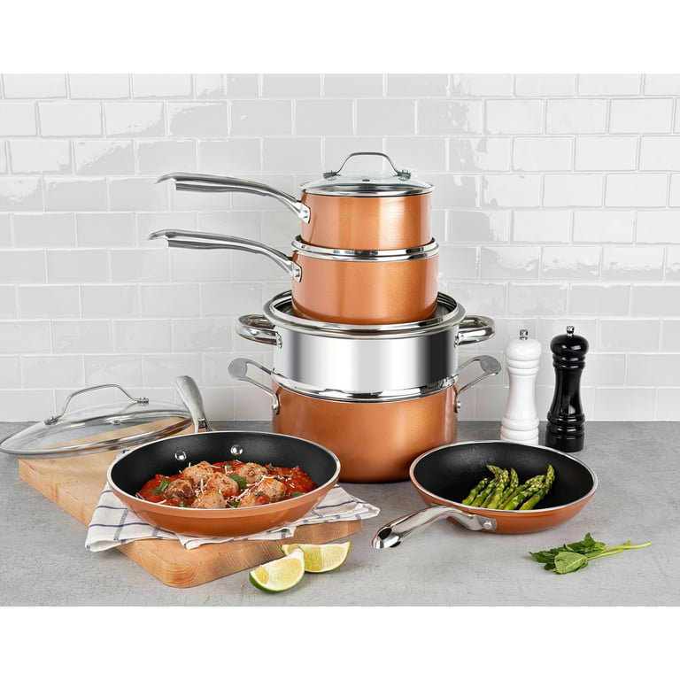 Gotham Steel Copper Cast Pots and Pans Set, 10 Piece Cookware with Nonstick  Diamond Surface, Includes Frying Pans, Stock Pots, Saucepans & More, Oven